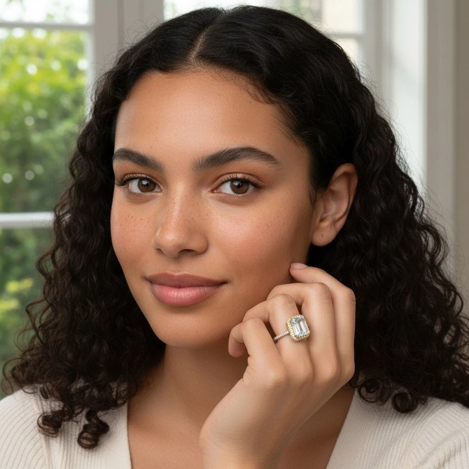 925 Sterling Silver Ring 8x6mm Natural Topaz Gemstone Zircon Anniversary Gift - Image 2 of 4