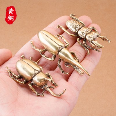 3Pcs Brass Insect Figurine Small Beetle Statue House Ornament Animal Figurines