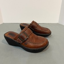 Born Leather Wedge Clogs Mules Shoes Women's Size 8 Brown Hand Crafted Buckle