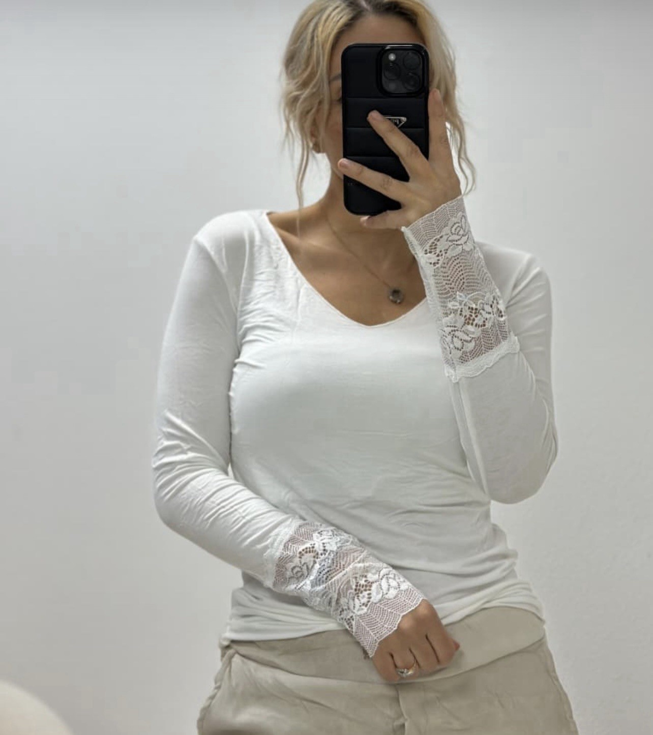 TREND DAMEN SHIRT MIT SPITZE LANGARM SHIRT LANGARMSHIRT UNTERTOP VIELE FARBEN
