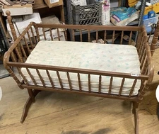 Vintage Jenny Lind Wood Baby Cradle  Locking Rocking Baby Wooden  Bassinet