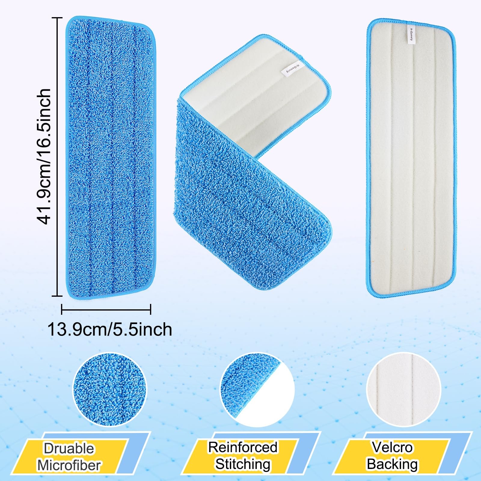 16.5 inch Reusable Mop Pads Microfiber Spray Replacement Blue Purple Gray 