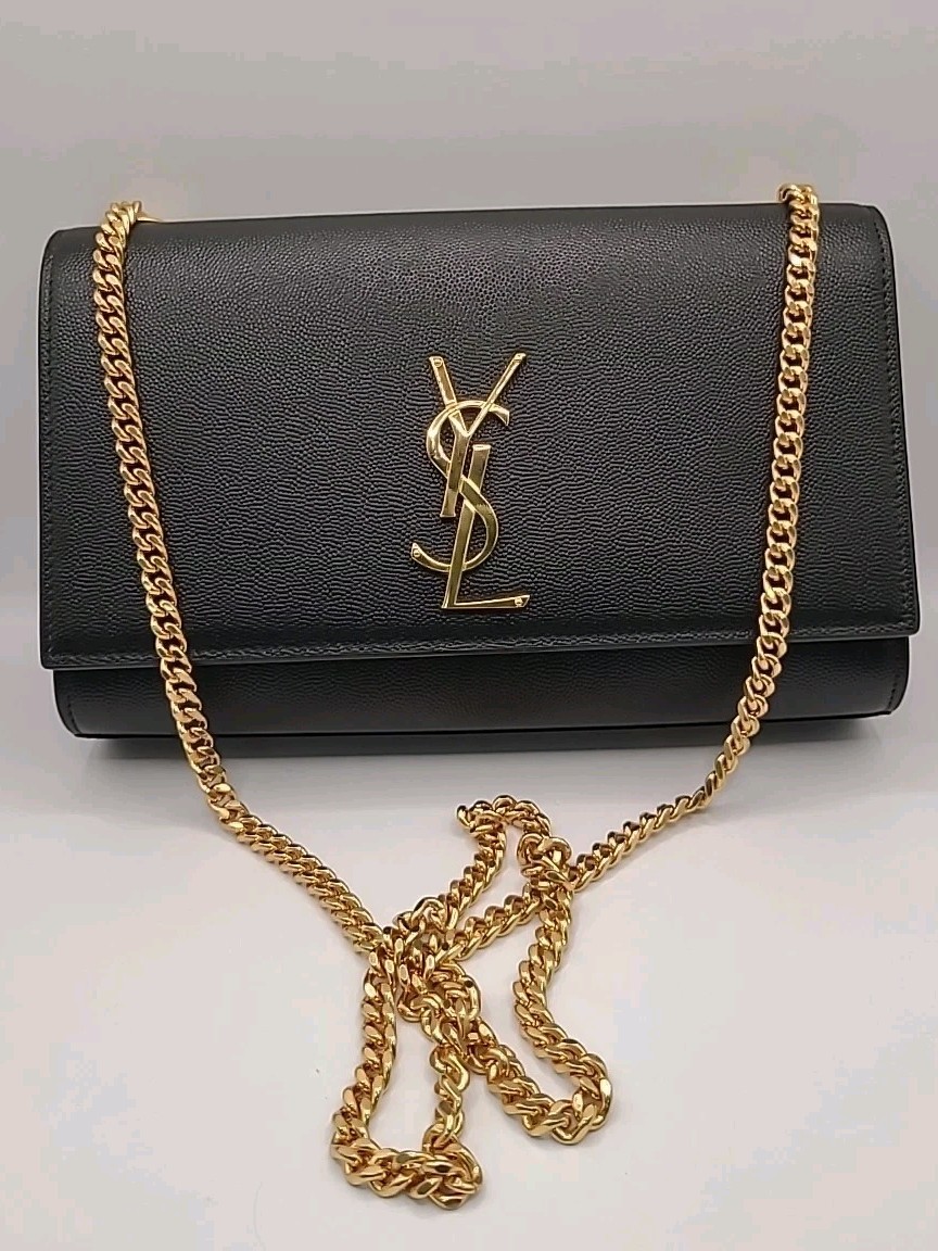 NUOVA YSL Saint Laurent Kate Borsa a tracolla tracolla media in pelle nera