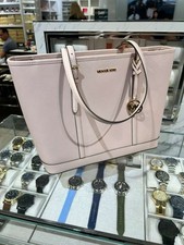 Michael Kors  Large Leather Top Zip Shoulder Tote Bag Powder Blush Pink Handbag