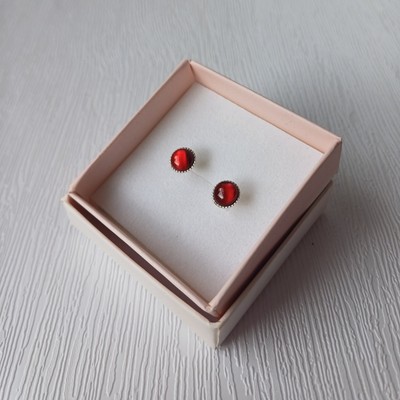 Rote Abalone Ohrringe, Sterling Silber Edelstein Ohrstecker 6 mm, Geschenk verpackt