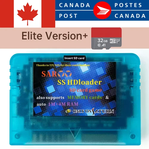 SAROO SS Sega Saturn HD Loader Everdrive Micro SD Card 32GB Blue Elite - NEW