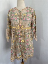 Agha Noor Top Womens Small Floral Lace Embroidered Fairy Tunic