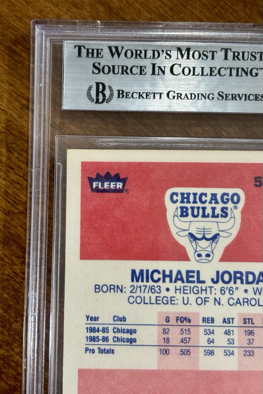 1986 Fleer Michael Jordan #57 Rookie Card BGS Authentic Altered - Faded view 7