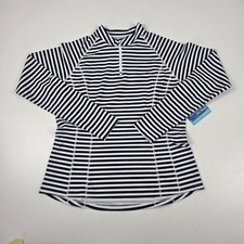 Coolibar Rash Guard Womens Medium Navy White Stripe Long Sleeve Zip UPF 50