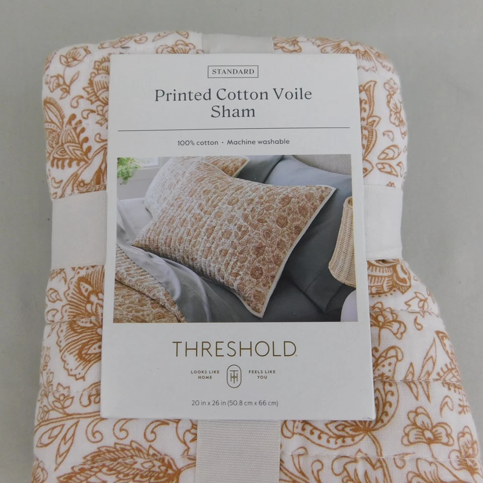 Edredón Umbral Algodón Voile Tonal Estampado Floral Falso Estándar Marfil/Camello #8693 Foto 4 de 4