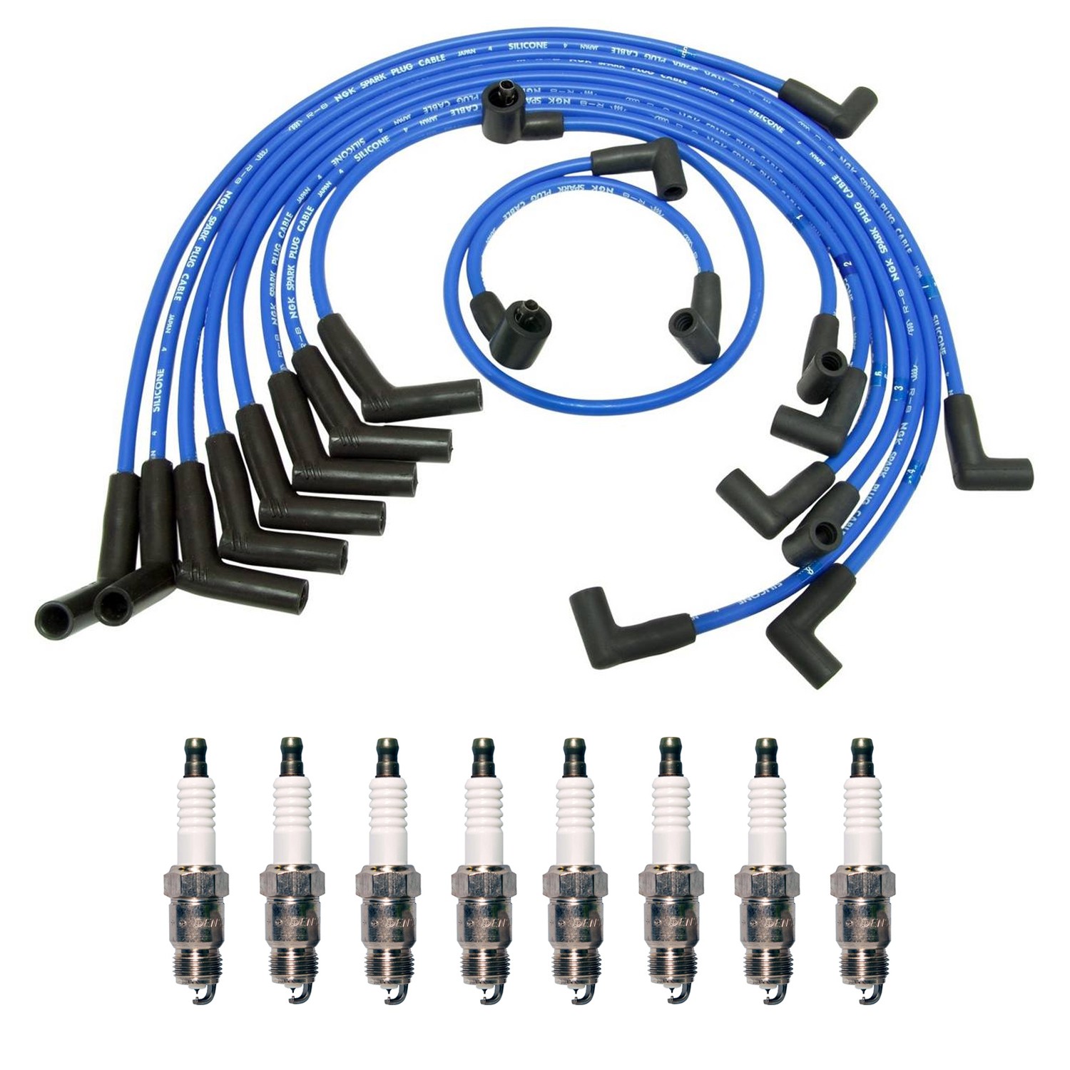 NGK 8mm Wire Set 8 Denso Iridium Spark Plug Kit For Bronco E-150 F-100 LTD V8