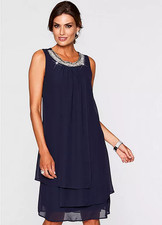 FREEMANS Sleeveless Party Chiffon Dress in Navy  Plus Size UK 18  (fm246-3)