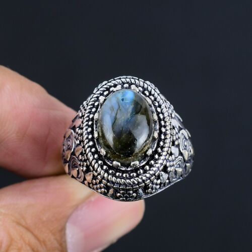 Labradorit Edelstein Handarbeit 925 Sterling Silber Ring Schmuck als Geschenk Gr. 9,5 - Bild 2 von 4