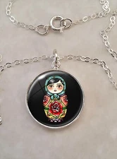 Sterling Silver 925 Pendant Necklace Russian Nesting Doll Babushka Matryoshka