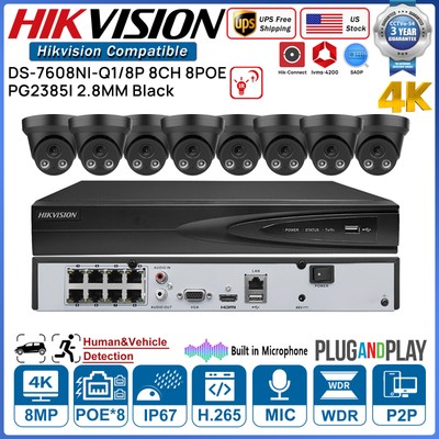 Hikvision 4K 8CH Security Camera System Kit 8POE NVR 8MP MIC IR Dome Camera Lot 