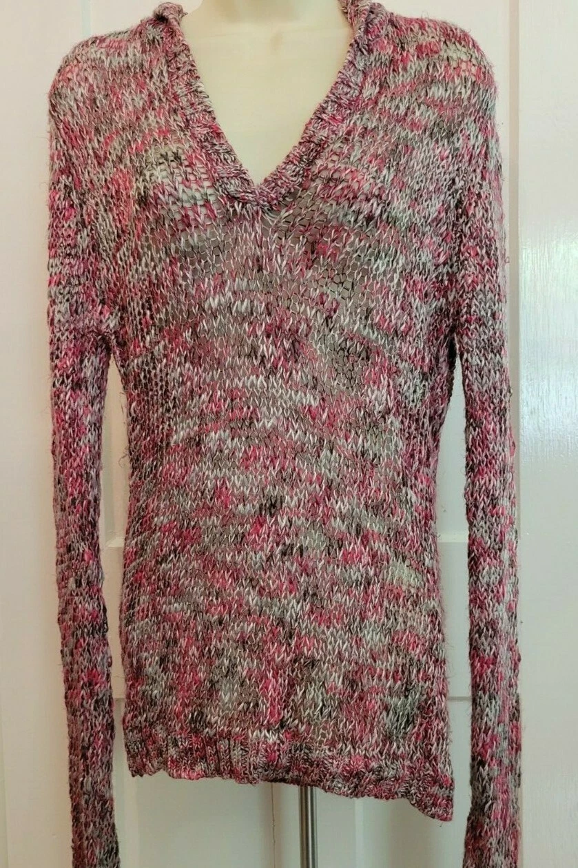 Unionbay (Anthropologie) open knit marled summer hoodie size M red/grey
