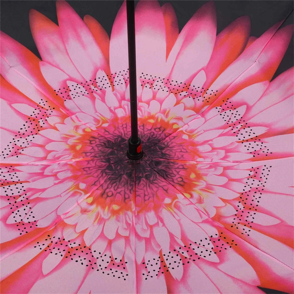 Regenschirm umgedreht Pink Rote Blume Stockschirm doppellagig Sturmfest - Bild 4 von 4