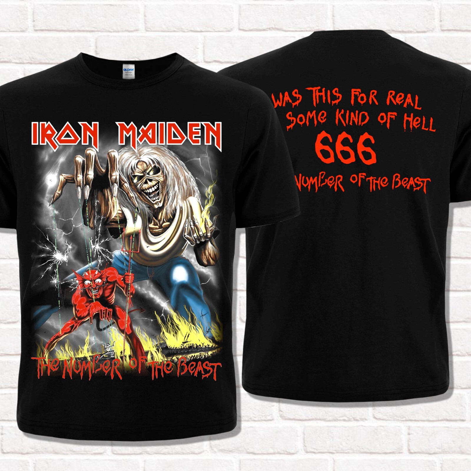 Camiseta negra Iron Maiden, El número de la bestia (1982). Heavy Metal.