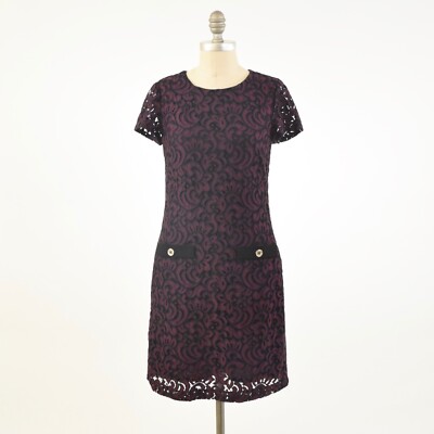 Tommy Hilfiger Dress 2 Burgundy Red Lace Short Sleeve Mini Shift | eBay