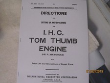 International Harvester Tom Thumb 1HP Gas Engine  Instructions & Parts  Manual 