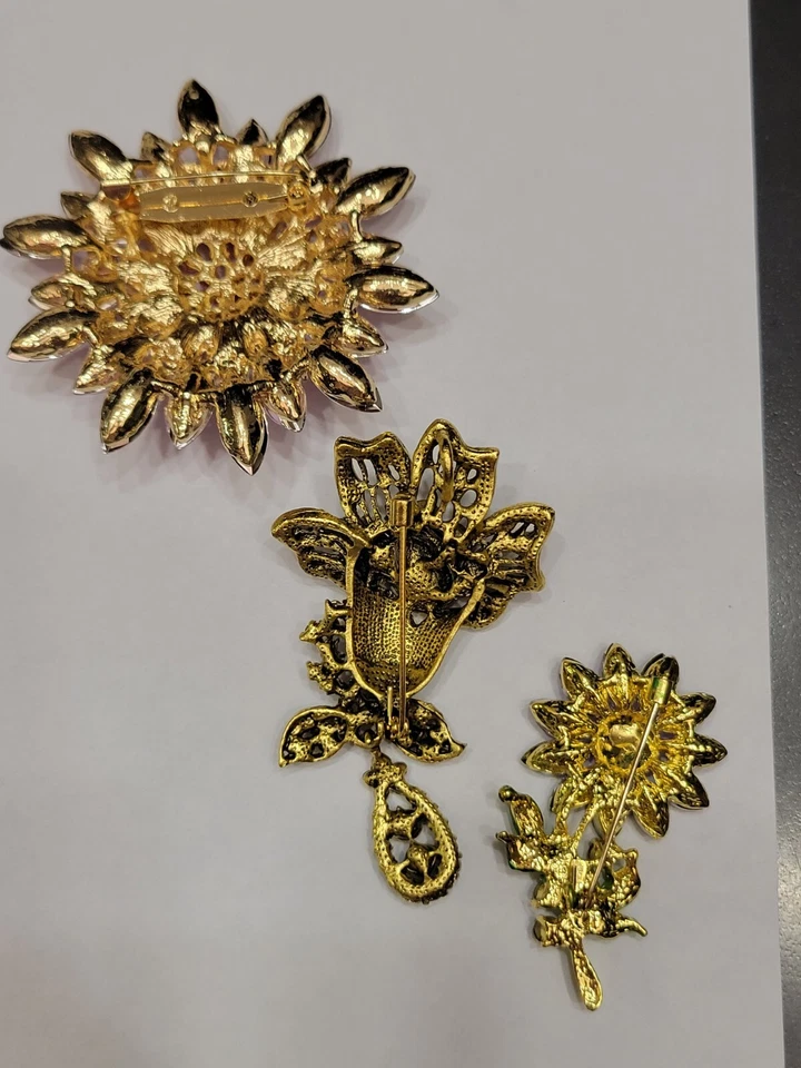 Big Floral Multicolor Pink Purple Rhinestone Flower Brooch Jewelry Lot CA P176-1 - Image 2 of 4