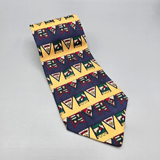 Tommy Hilfiger Neck Tie Blue Yellow Silk Flag Banner Print Length 56.5" Width 4"