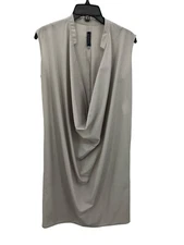 Giordano Dress Womens 2 Gray Drapey Sleeveless Designer Sheath Pockets Stretch