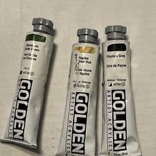 3 Golden Artist Colors Heavy Body Acrylics, MARS Green Yellow And Gray