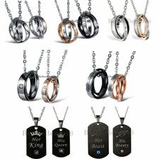 2 pcs His Hers Couples Matching Pendant Necklace Stainless Steel Ring Chain Gift