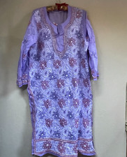 Women's Embroidered Floral Long Sleeves Shift Dress High Slit Paisley 44 Blue