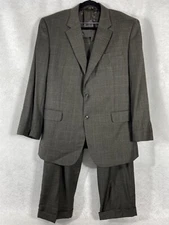 Jos A Bank 2PC Pant Suit Mens 46R Gray Plaid 100% Wool Pants 38x29