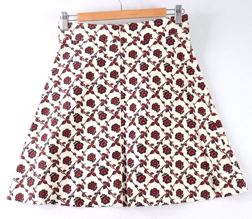 Falda Patinadora Tara Jarmon Mujer Talla 36 8 Crema Marfil Rojo Floral Rosa Clásica Foto 2 de 4