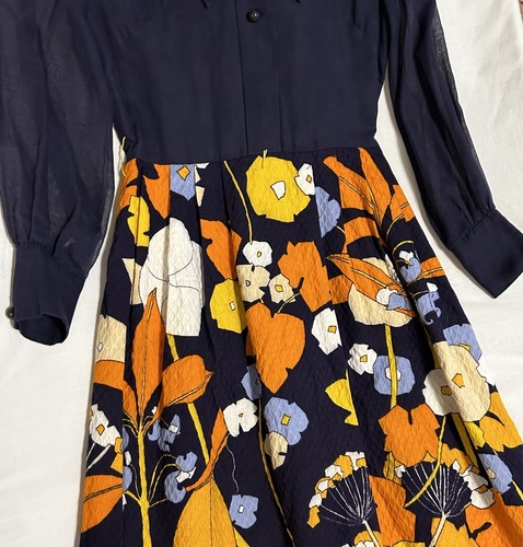 Vintage R&K Women’s Small 1960s Maxi Dress Navy top Floral skirt Bright Mod - Picture 8 of 19
