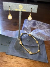 3pc Set Julie Vos Pave Earrings & CZ Stations Bracelet Bangle Sz Large NWOT