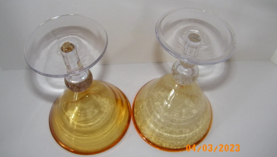 Copas de margarita de vino mexicano soplado a mano con borde marrón cobre color usado en excelente estado Foto 3 de 3