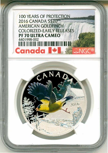 2016 Canada S$20 100 Years Of Protection American Goldfinch ER NGC PF70 UC