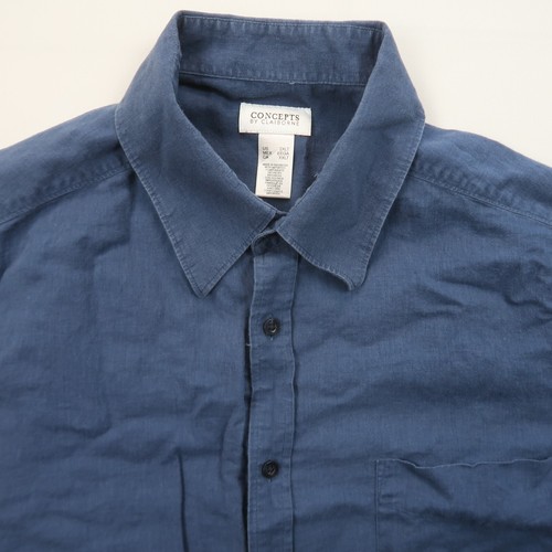 Concepts by Claiborne Mens Linen Blend Button Up Shirt Size 2XLT Tall Blue - Picture 2 of 6