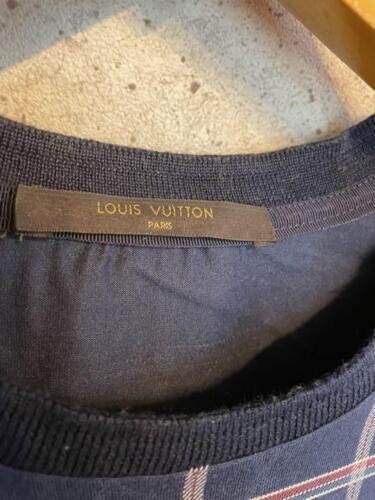 Louis Vuitton Monogram Plaid T-Shirt Tops Men XS Shadow Logo Navy From Japan