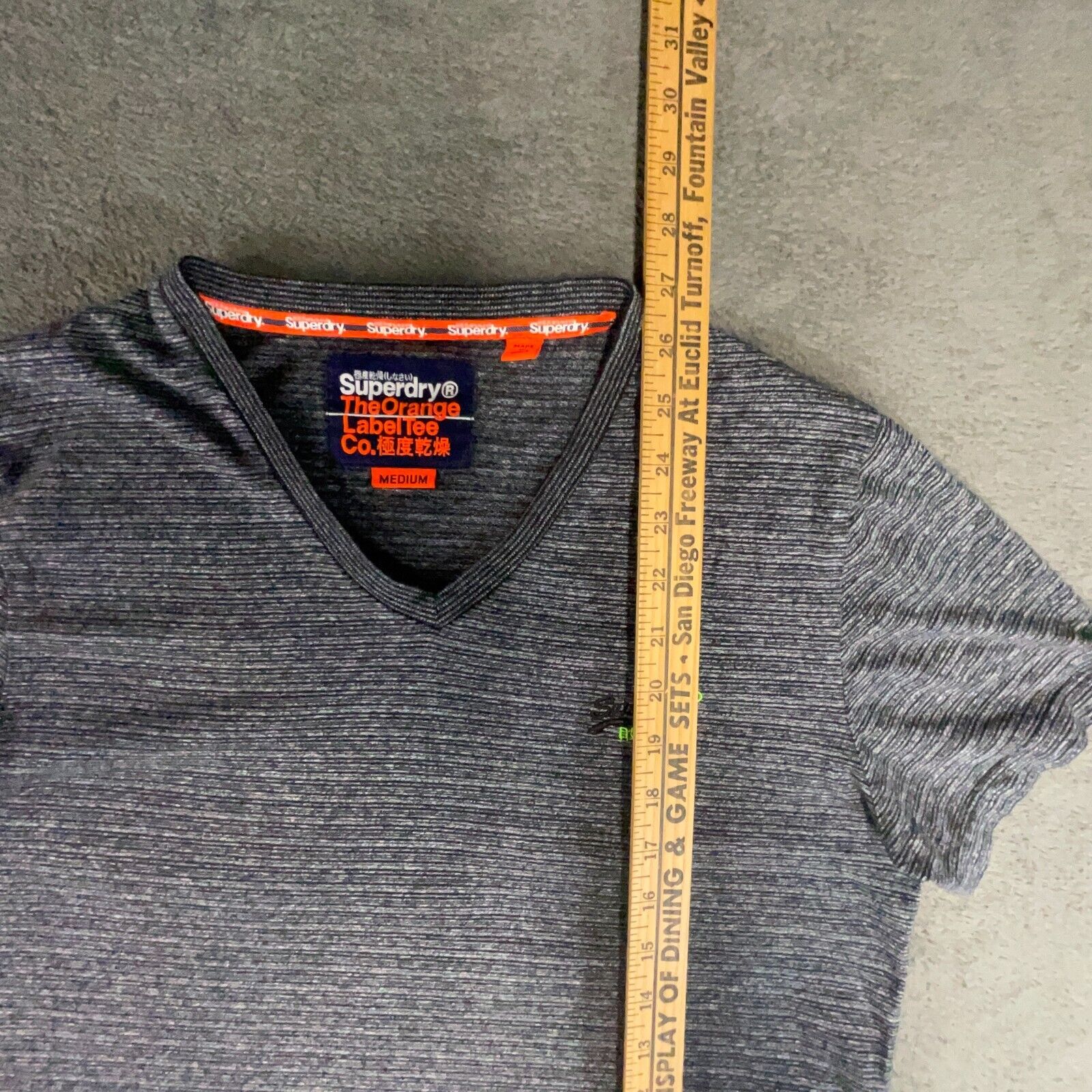 Super Dry Womens Shirt Medium Gray Short Sleeve Embroidered Logo Orange Label