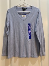 NWT DKNY JEANS V-Neck Beaded Sweater French Blue Large Armpit To Armpit 20  