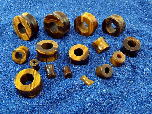 Flesh Plug Ohr Tunnel Stein Ohrdehner Piercing Schmuck Expander Tigerauge Türkis - Bild 9 von 25
