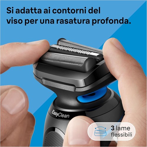 Braun Series 5 Regolabarba Uomo, Rasoio Elettrico Barba, EasyClean, Blu - Foto 3 di 6