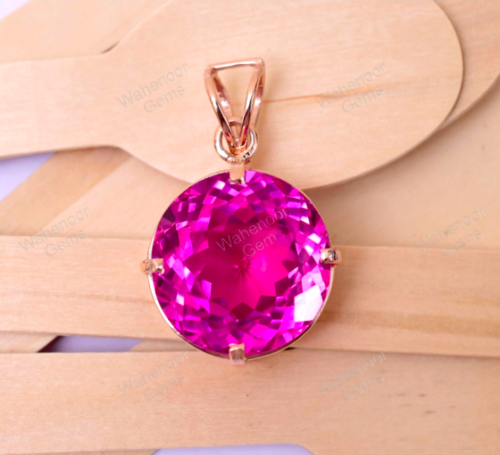 Mogok HOT Pink Ruby Round 24.00 mm 925 Sterling Silver Pendant With CERTIFICATE - Picture 1 of 8