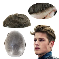 Mens Toupee Hair Replacement System Hairpiece BIO 0.05 Thin Skin Human Hair#7ASH