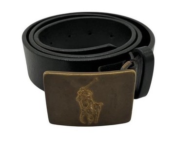 Ralph Lauren Leather Belt Big Logo Black 4.3×5.8in Adjustable Used