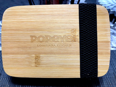 POPEYES LOUISIANA KITCHEN BENTO LUNCH BOX TOP CONTAINER W/FORK & KNIFE - RARE