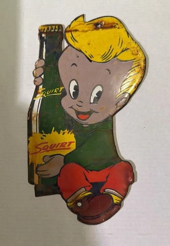 Vintage Rare Porcelain Squirt Boy Soda Porcelain Metal Sign 8”x4”