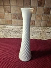 Vintage Milk Glass Vase 9" Diamond Quilted Bud Vase White Cottagecore Grandma