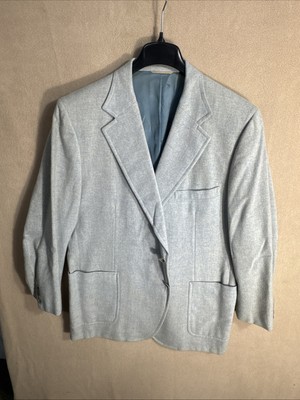 @@ Vintage Tom James 46R Sky Blue Woven Custom Blazer Photometric 1978 UNION USA