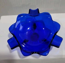 Vintage Cobalt Blue Glass Ashtray 3 footed and hold 3 cigarettes 4" Diameter 